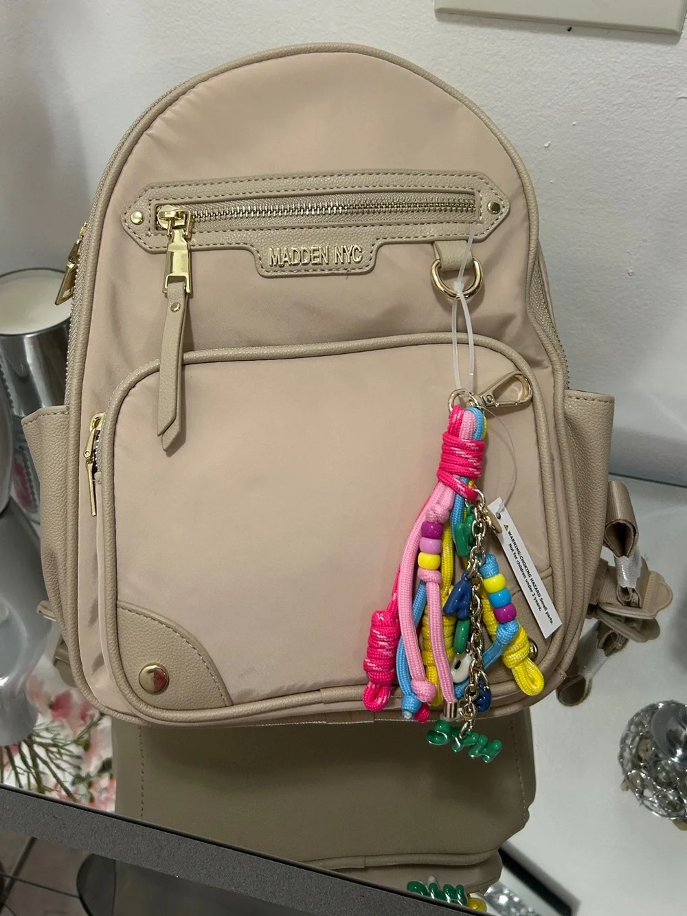 Madden NYC Mini Backpack Beige Taupe Gold Hardware NWT